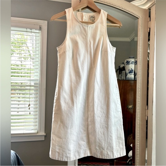 J. Crew White Denim Shift Dress, sleeveless, size 00 - Picture 4 of 4
